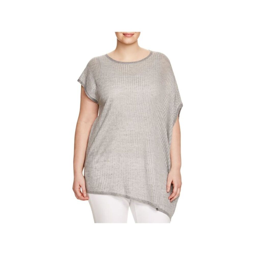 EILEEN FISHER Womens Gray Asymmetric Short Sleeve Tunic Sweater Plus 2X